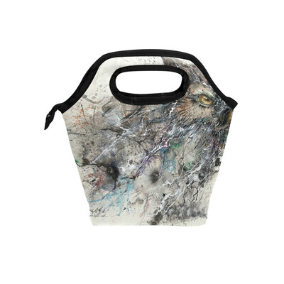 

Lunch Tote Bag Artistic Owl Travel Picnic Insulated Lunch Handbags Portable Zipper Lunch Bag Box