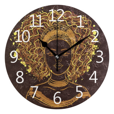 

Wall Clock Retro Woman Print Round Wall Clock Arabic Numerals Design