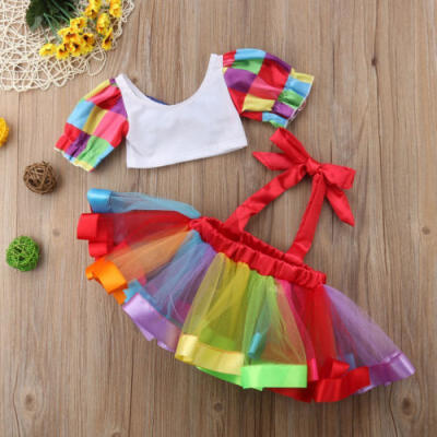 

Toddler Kids Baby Girls Party Crop Tops Suspender Skirt Dress Outfits Clothes UK