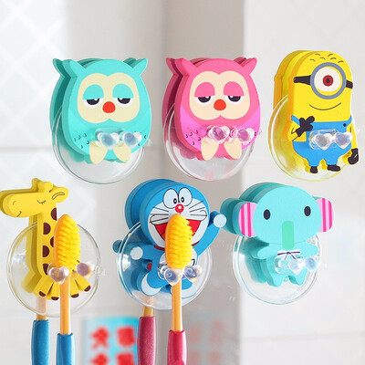 

2pcs Set Cute Wooden Toothbrush Shelves Hooked Owl Cartoon Toothbrush Holder Strong Sucker Bedroom Product