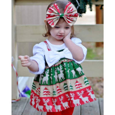 

Christmas Toddler Girl Kids Santa Claus Strap Tops Party Dress Skirt Clothes Set