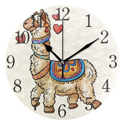 

Wall Clock Happy Alpaca Round Wall Clock Arabic Numerals Design