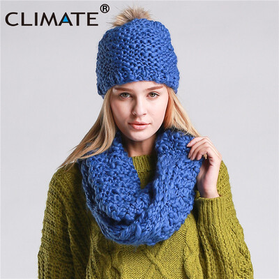 

CLIMATE Women Winter Hat&Scarf Set Warm Lady Collar Pom Beanie Sets Fashion Warm Knit Hat Scarf Set Women Comfortable Scarf