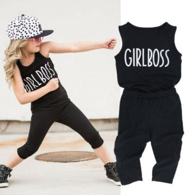 

US Stock Kids Baby Girls Outfit Clothes Sleeveless T-shirt TopsPants Shorts Set