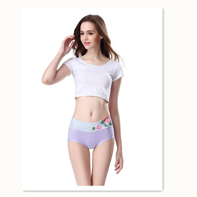 

Womens 3D printed mid-waist cotton breathable stretch triangle briefs 4 pieces