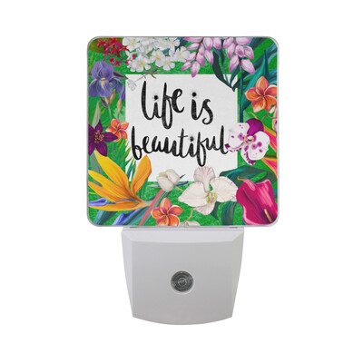

ALAZA LED Night Light With Smart Dusk To Dawn SensorElephant With Floral Ornament Pencil Drawing Plug In Night Light
