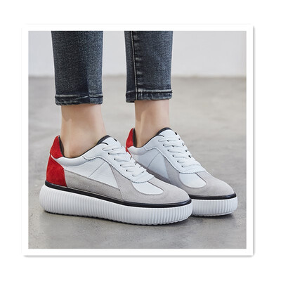 

2018 new leather white red green color matching heightening womens shoes small white shoes contrast color casual shoes wild Haraj