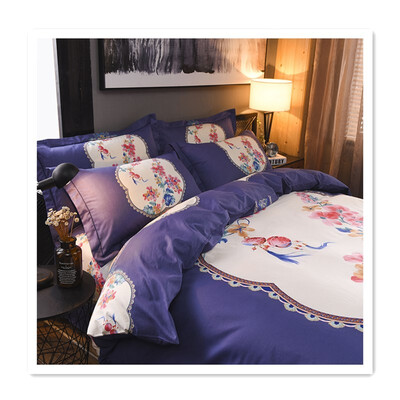 

Four-piece bed linen lock bead curtain on cotton bed - purple
