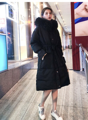 

Winter high-grade fabric long hooded big fur collar down jacket cotton clothing women 90233