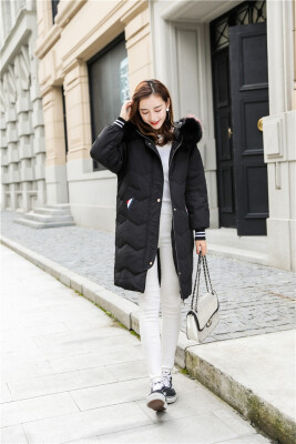 

Winter 2018 new Korean version of the same color great fur collar removable long down jacket female