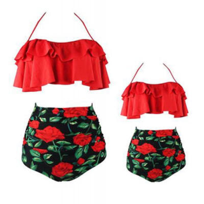 

2018 Womens Mother Daughter High Waist Bow Bikini Set Beach Swimsuit Swimwear