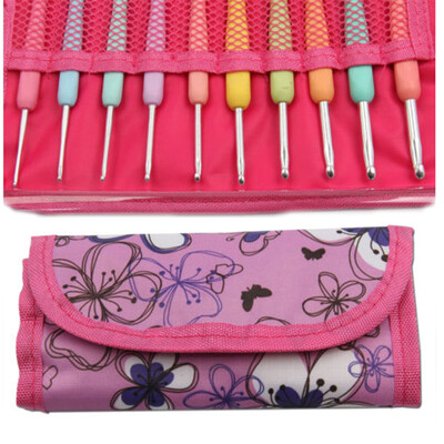 

New Colorful TPR Soft Handle Aluminum Crochet Hooks Knitting Needles Set
