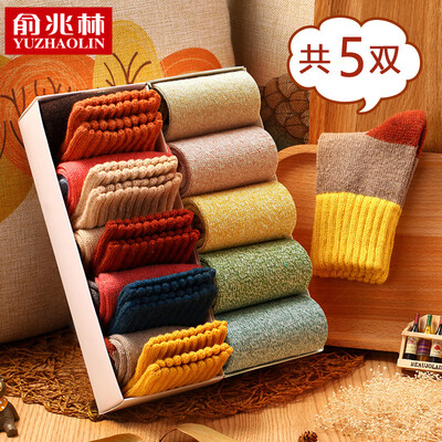 

Yu Zhaolin 5 pairs autumn&winter thick warm rabbit wool socks men&women couple socks in the tube Japanese female socks mixed color 5 double code