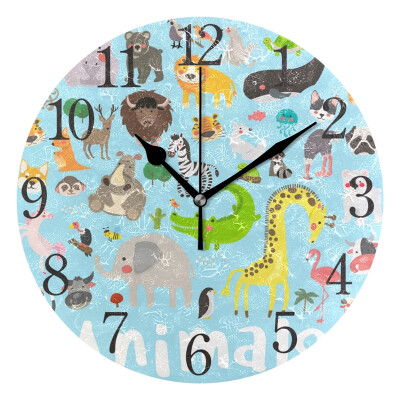 

Wall Clock Arabic Numerals Design Animal Cartoon World Blue Round