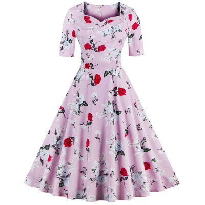 

Vintage Sweetheart Neck Floral Pattern Skater Dress