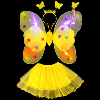 

Halloween Costume Halloween Childrens Costumes Dress Up Angel Princess Light Butterfly Wings Magic Wand 4 Piece Set Yellow