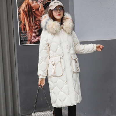 

Female long section large fur collar jacket Slim cotton jacket knee coat winter clothing 90229