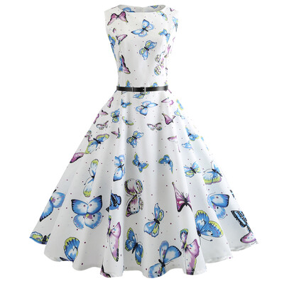 

Hepburn Vintage Series Dress Spring And Summer Fashion Floral Printing Design Sleeveless Belt Retro Corset Women Dress