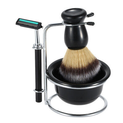 

4 In 1 Mens Shaving Razor Set Dry & Wet Male Silver Facial Cleaning Tool Shaving Holder Razor Soap Bowl Badger Brush