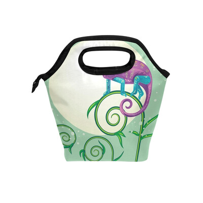

Lunch Tote Bag Purple Lizard Travel Picnic Insulated Lunch Handbags Portable Zipper Lunch Bag Box