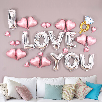 

Palace Kaoru Tanabata Romantic Proposal Marriage Wedding Wedding New Marriage Room Valentines Day Decoration Decorations Creative Letters Aluminum Film White Balloons Package Pink Romantic Diamond Ring Package