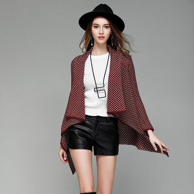 

PREISEI New Spring Autumn Casual Sweet Plaid Turn-down Collar Irregular Long Sleeve Knitted Cardigan Sweater Women