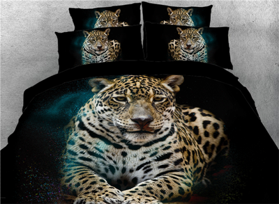 

3D Lying Tiger Printed Cotton 4-Piece Black Bedding Sets