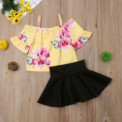 

Fashion Kids Baby Girls Flower Off Shoulder Tops Skirts Dress Outfit Clothes Set