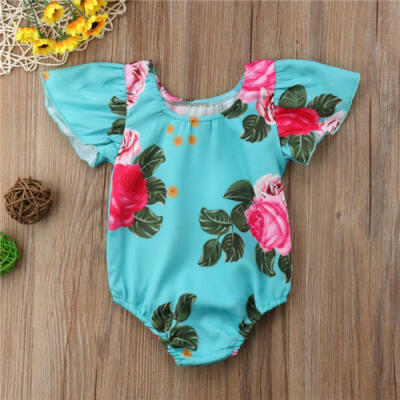 

Newborn Infant Baby Girl Floral Print Romper Cotton Outfit Flying Sleeve Clothes