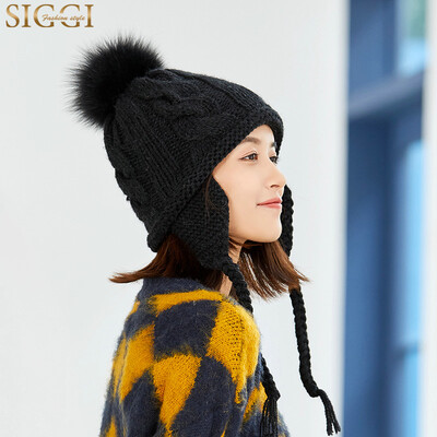 

Siggi SI99277 hat female autumn&winter wool wool hat wild thick double warm headgear fashion fresh knit hat head cap black cap width 25CM