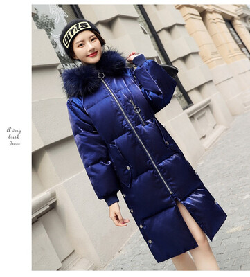 

Big raccoon fur collar in the long down jacket female autumn&winter 2018 new academy style thickened white duck down
