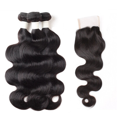 

Allove Remy Hair Brazilian Human Hair Weave Body Wave Hair 3pcs Bundles with Lace Closure Virgin Cheap Hair Extensions