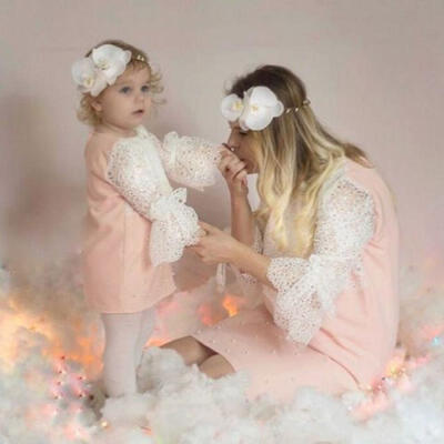 

Family Matching Outfits Mother&Daughter Clothes Women Kids Girls Lace Dress