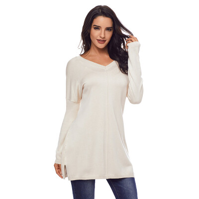 

PREISEI Autumn Winter Casual Simple Solid V-Neck Long Sleeve Knitted Pullover Sweater Women Undershirt PR27753