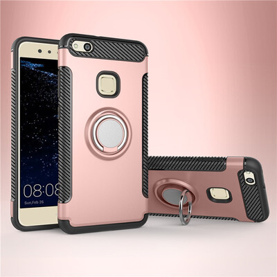 

Fecoprior Back Cover For Huawei P10 Lite Case Car Holder Stand Hard PC Silicon Ring Suction Bracket Celulars