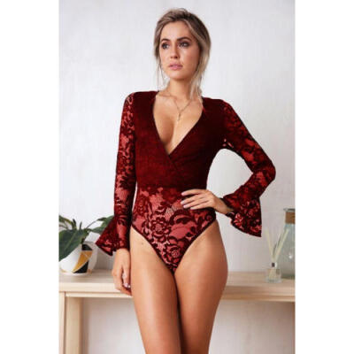 

Womens Sexy Bodycon Lace V-neck Attractive Jumpsuit Beach Romper Leotard Tops US