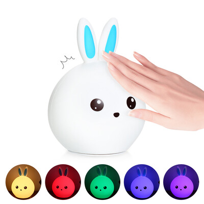 

USB Rechargeable LED Silicone Rabbit Lamp Tap Control Changable RGB Colors Night Light for Baby Nursery Kids Room--Blue