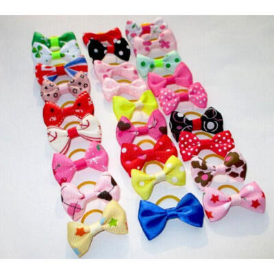 

20 Pcs Assorted Pet Cat Dog Hair Bows with Rubber Bands Grooming Accessories