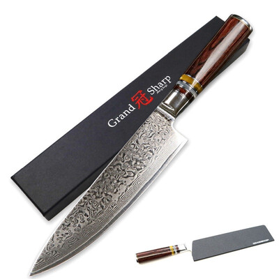 

Grandsharp 8 Inch Japanese Damascus Knife Damascus Chef Knife VG10 Damascus Steel Kitchen Knife Pakka Handle PRO Knives