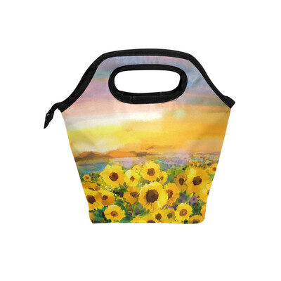 

Lunch Tote Bag Painting Sunflower Travel Picnic Insulated Lunch Handbags Portable Zipper Lunch Bag Box