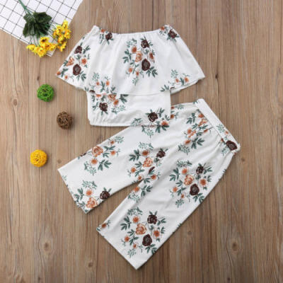 

Toddler Kids Baby Girls Floral T-shirt TopsWide Leg Pants Outfits Clothes Set