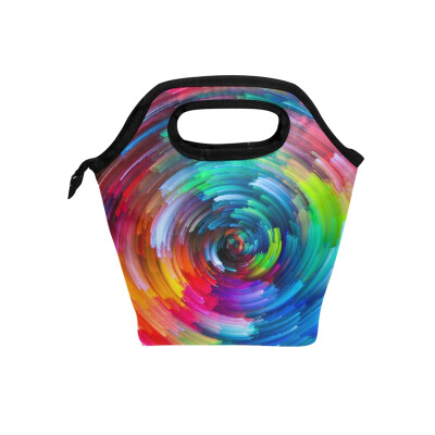 

Lunch Tote Bag Colorful Circle Travel Picnic Insulated Lunch Handbags Portable Zipper Lunch Bag Box