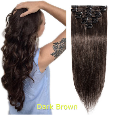 

40-60cm 8pcsset 1618202224" 100 human Hair Extensions Natural Straight Clip In Hair Extentions Soft Reusable