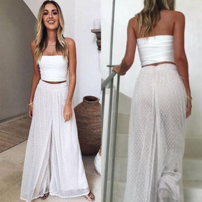 

Women High Waist Wide Leg Casual Crop Pants Summer Loose Culottes Trousers Y5