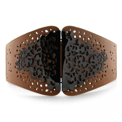 

VOCHIC Womens Hollow High Waist Wide Metal Belt Interlocking Buckle