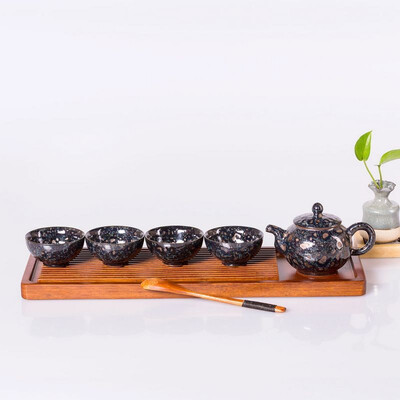 

Jian black fambed golden dots teaset