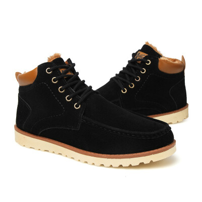 

Four AM winter warm Mens Snow Boots Lace Up suede leather upper Anti-Slip Flat Outdoor Shoes