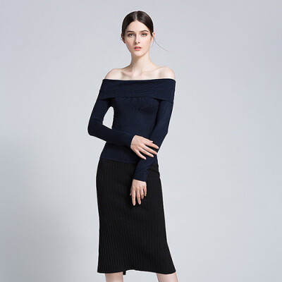 

PREISEI Spring Autumn Women Sexy Elegant Solid Off Shoulder Slash Neck Long Sleeve Pullovers And Sweaters Ladies