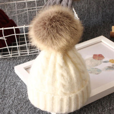 

Newborn Baby Kid Boy Girl Warm Knit Beanie Hat Fur Pom Beret Crochet Hemming Cap