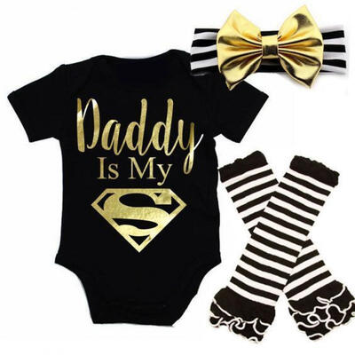 

Newborn Baby Boy Girl Clothes Set Top Romper Leg Warmer Bow Headband Outfits Set